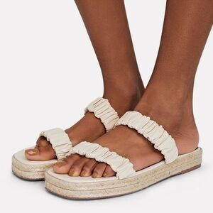 STAUD Maya Sandals Ruched Leather Espadrille Sandals Cream Square Toe Size 6
